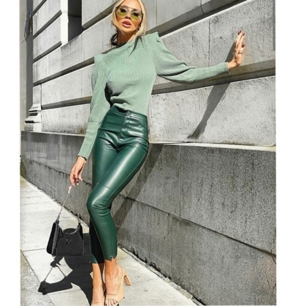 NWT ZARA Faux Leather Leggings Green XL